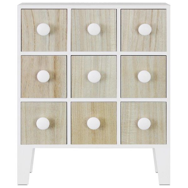 Slim Mini Freistehend Schrank Mit 9 Schubladen IN Weiß Und Natur Kiefer